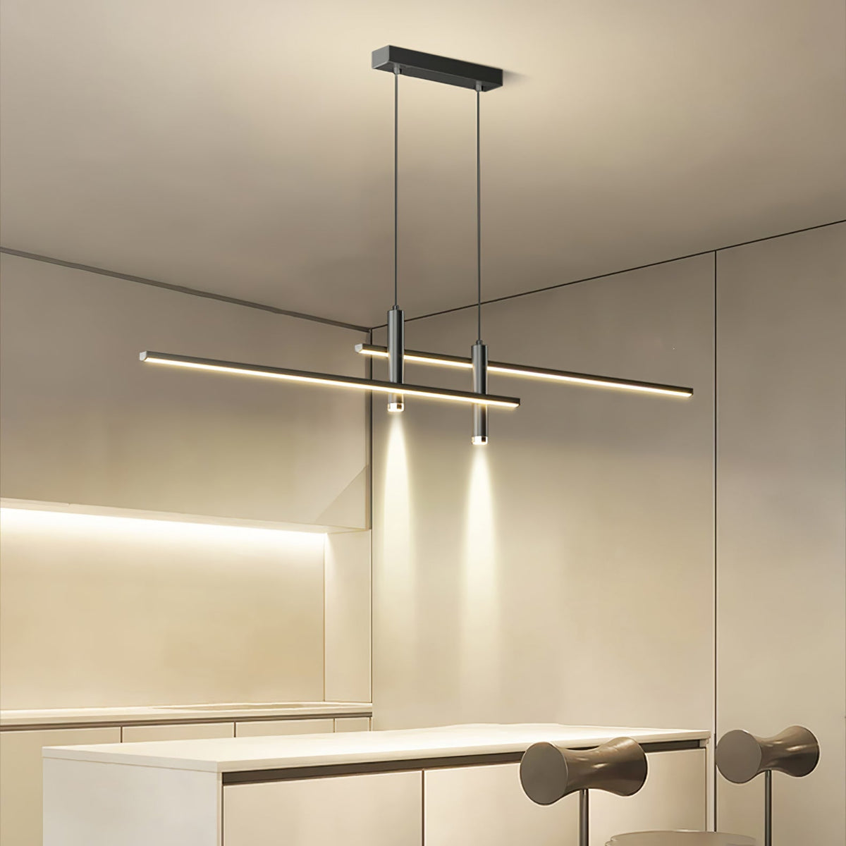 LED Island Pendant — 90/120/150cm, Dimmable, Black/Gold