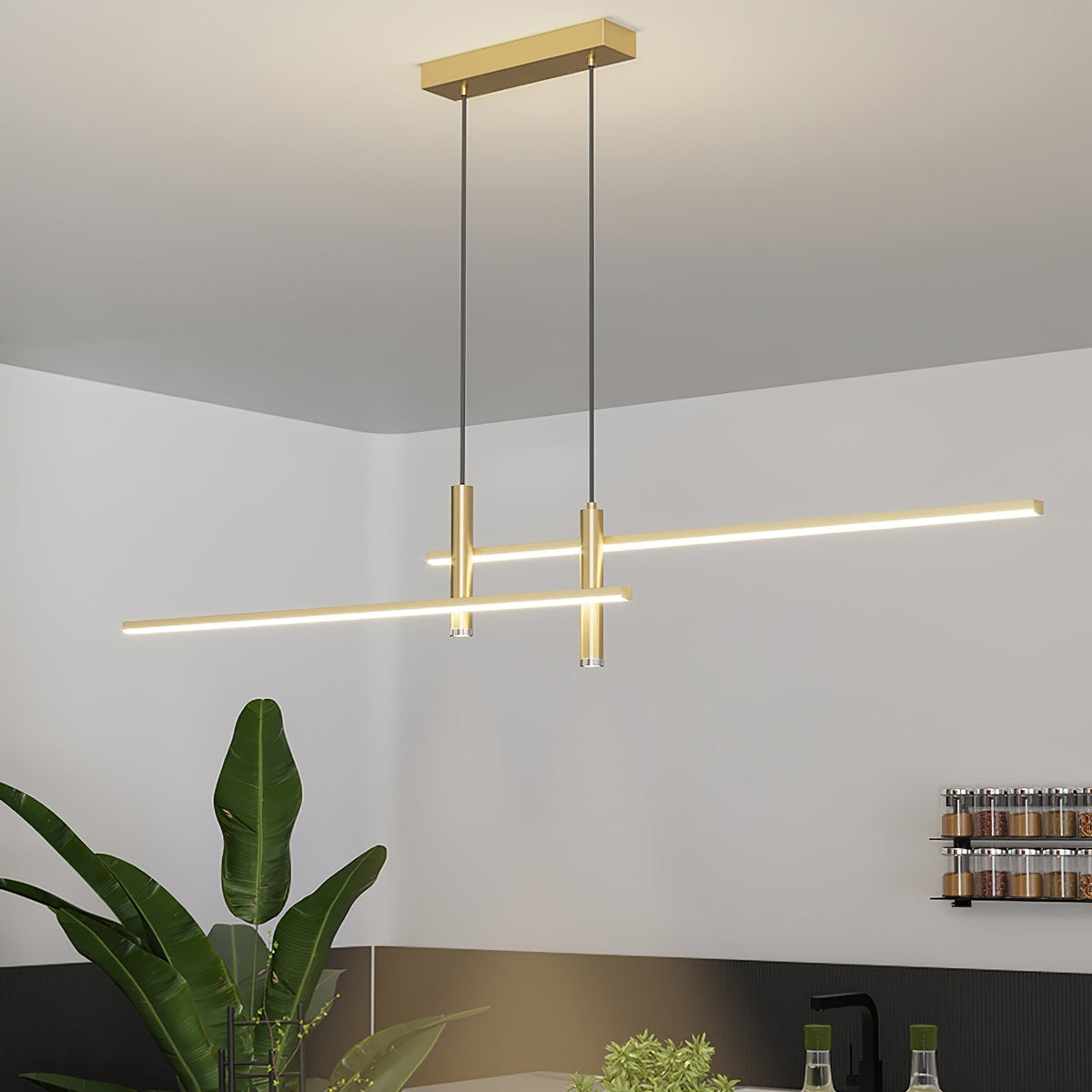 LED Island Pendant — 90/120/150cm, Dimmable, Black/Gold