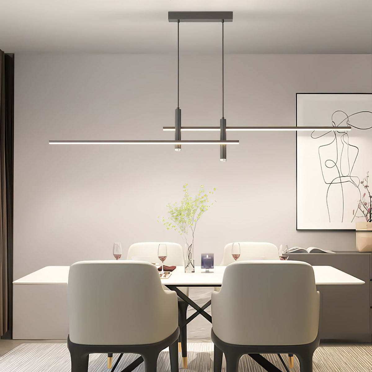 LED Island Pendant — 90/120/150cm, Dimmable, Black/Gold