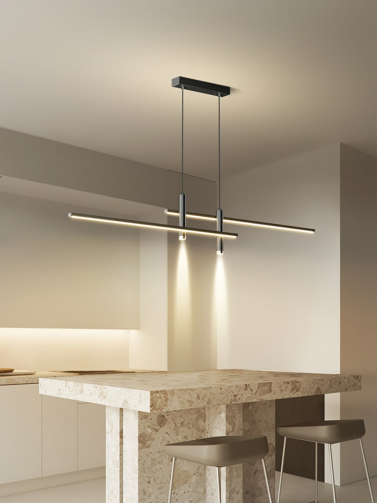 LED Island Pendant — 90/120/150cm, Dimmable, Black/Gold