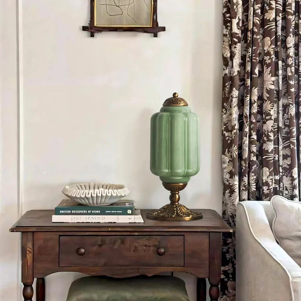 Retro Lamp — Cream-Colored Textured Glass, Brass/Black Frame