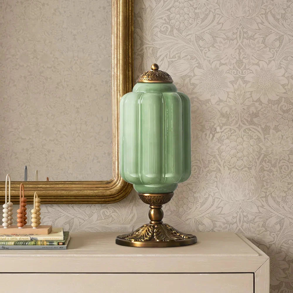 Retro Lamp — Cream-Colored Textured Glass, Brass/Black Frame
