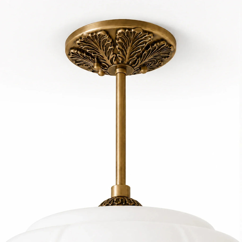 Antique Brass Ceiling Lamp – Green Glass Pumpkin Pendant