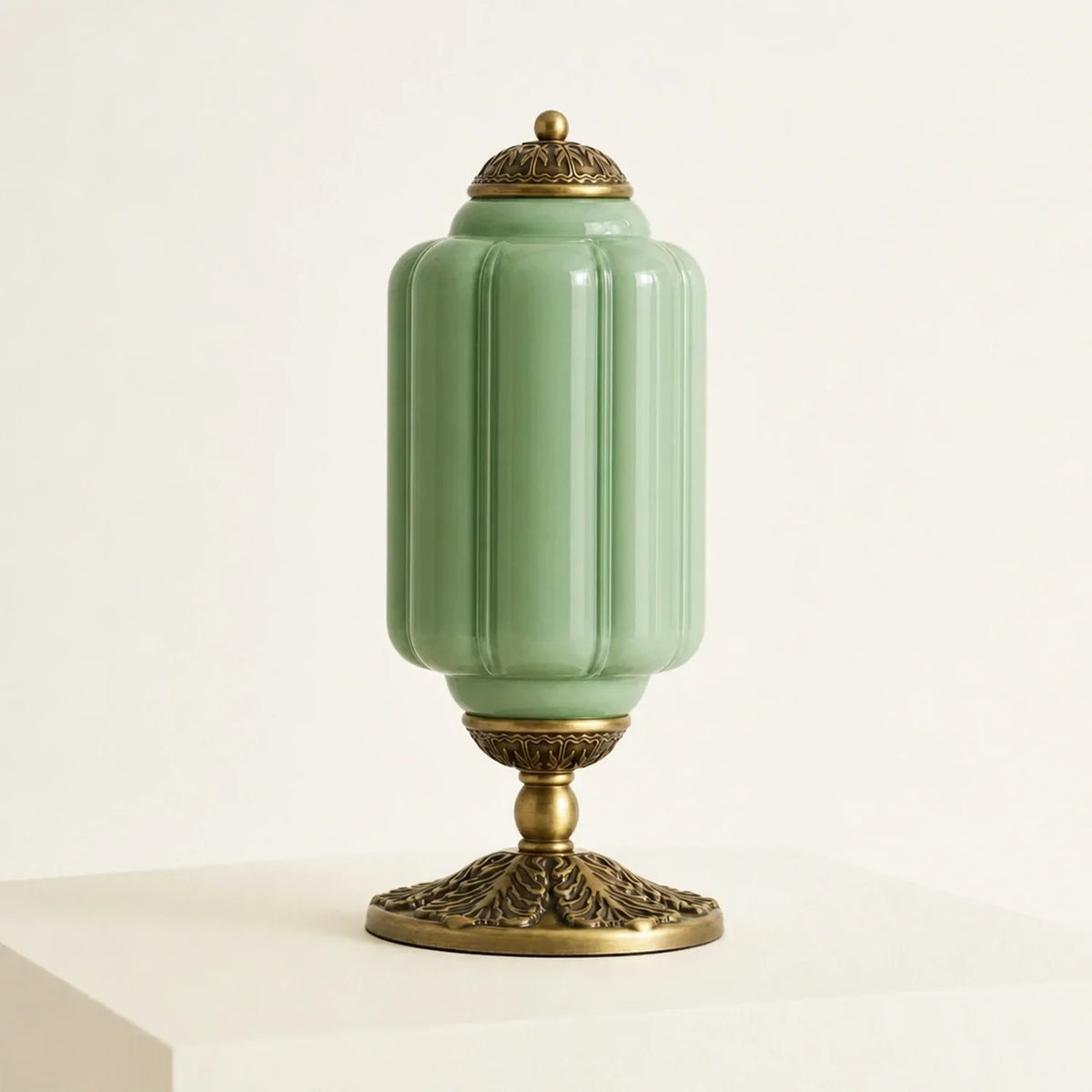 Retro Lamp — Cream-Colored Textured Glass, Brass/Black Frame