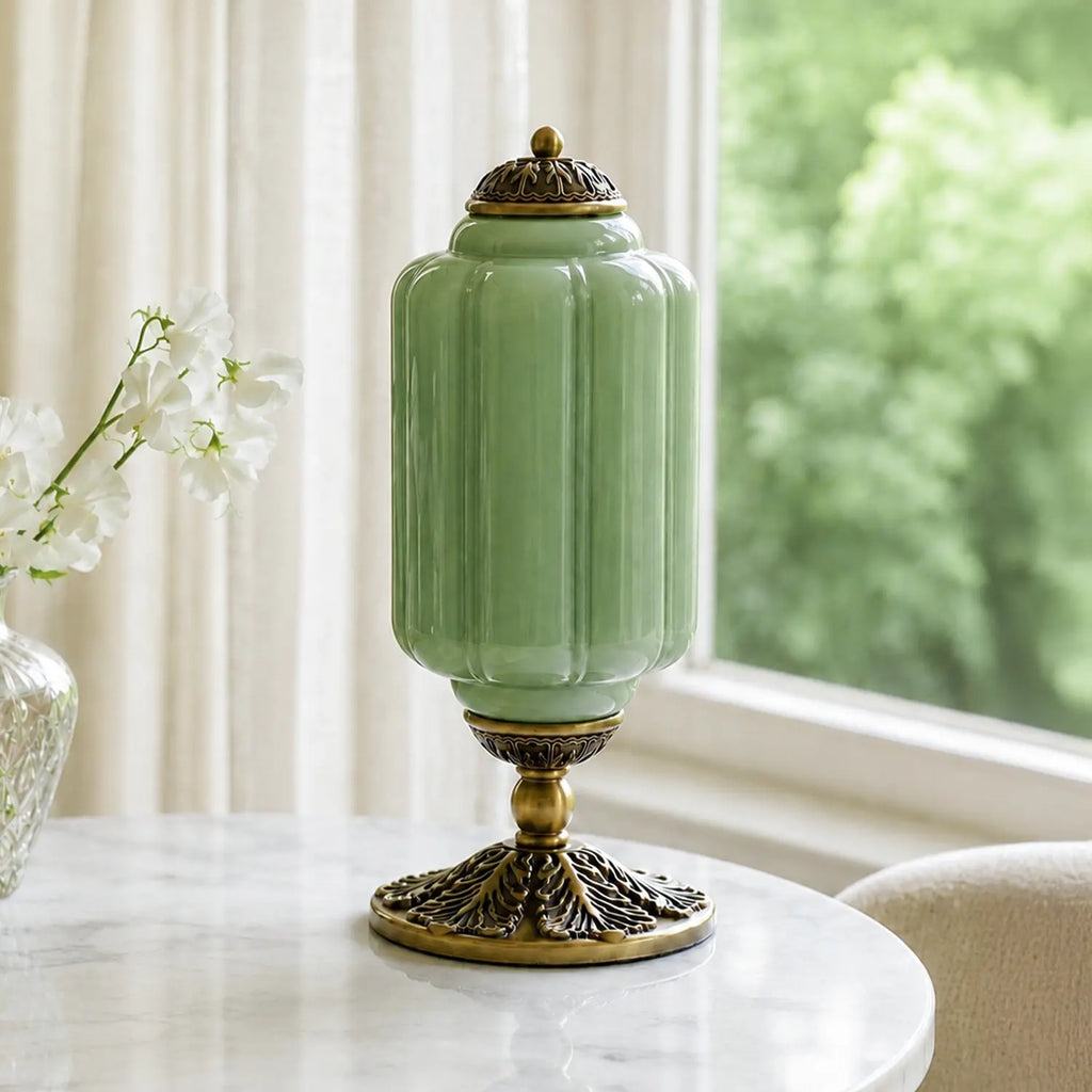 Retro Lamp — Cream-Colored Textured Glass, Brass/Black Frame