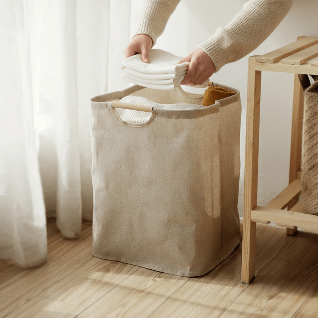AeroNest Cotton Linen Laundry Basket — Minimalist Lines, Clean Design