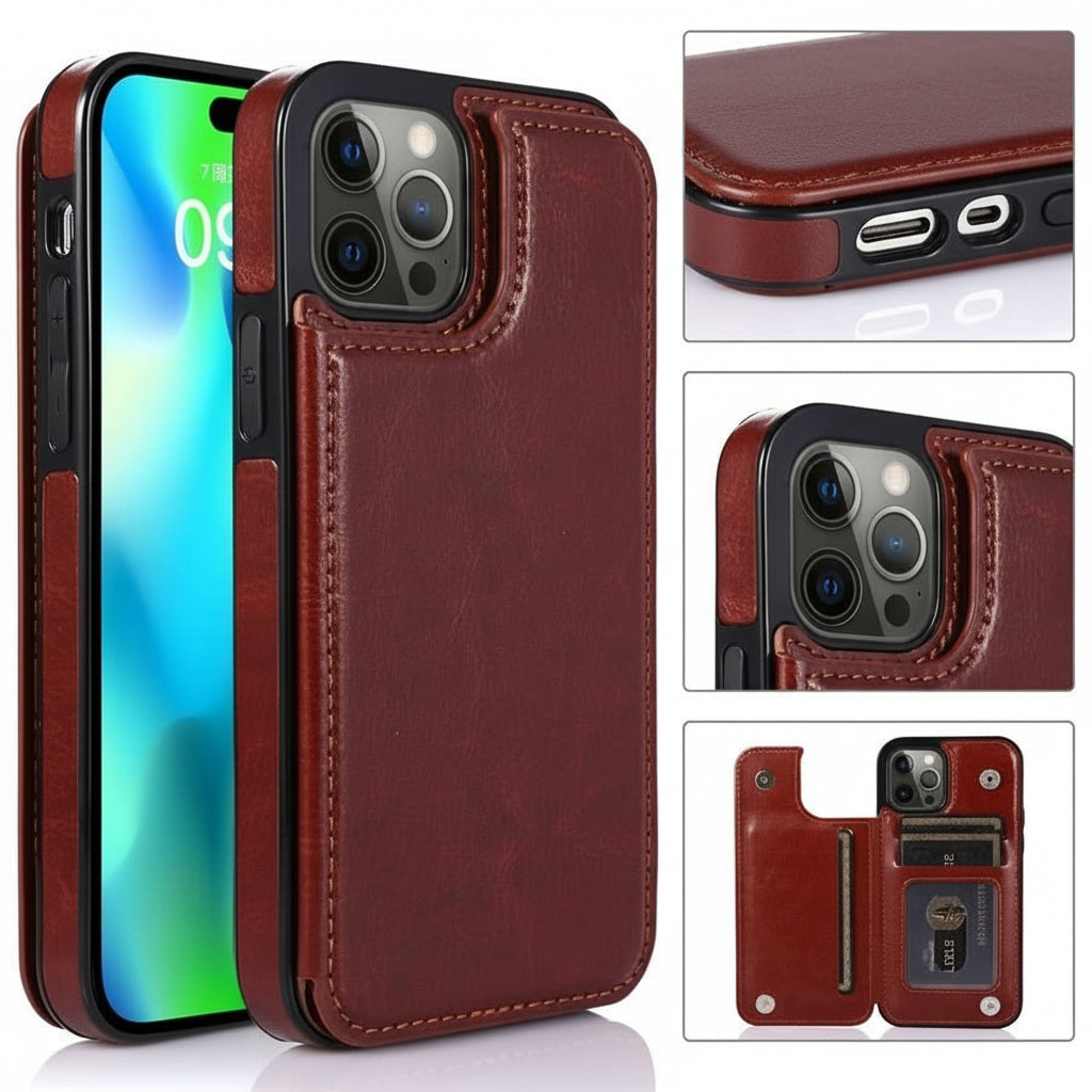 Custodia AuraWallet in pelle raffinata per telefono — Design protettivo sottile, slot integrato per carte