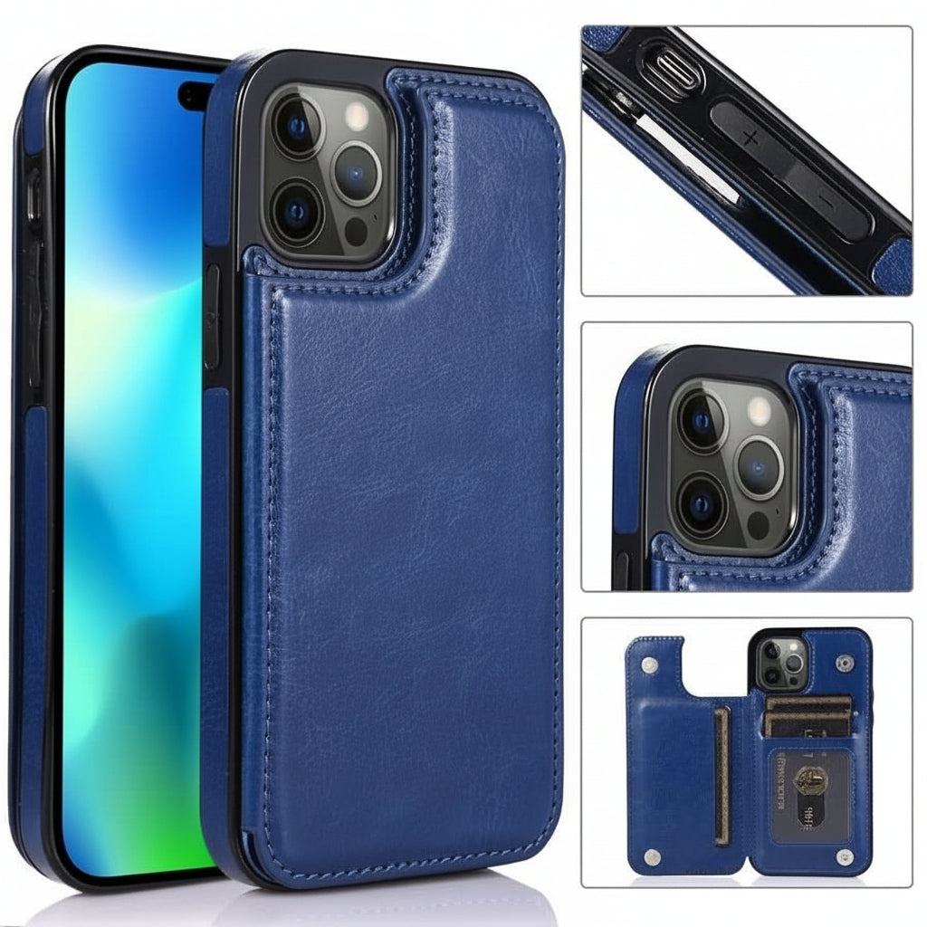 Custodia AuraWallet in pelle raffinata per telefono — Design protettivo sottile, slot integrato per carte