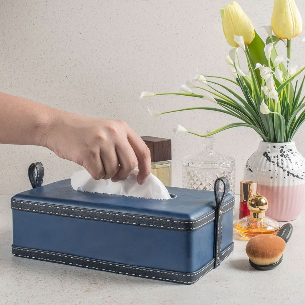 AuroraLane Leather Box Tissue Holder — Luxury Faux Leather Finish, Precision Stitching