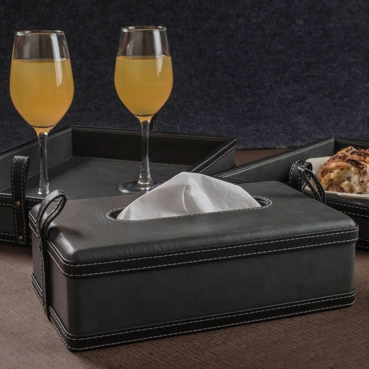 AuroraLane Leather Box Tissue Holder — Luxury Faux Leather Finish, Precision Stitching