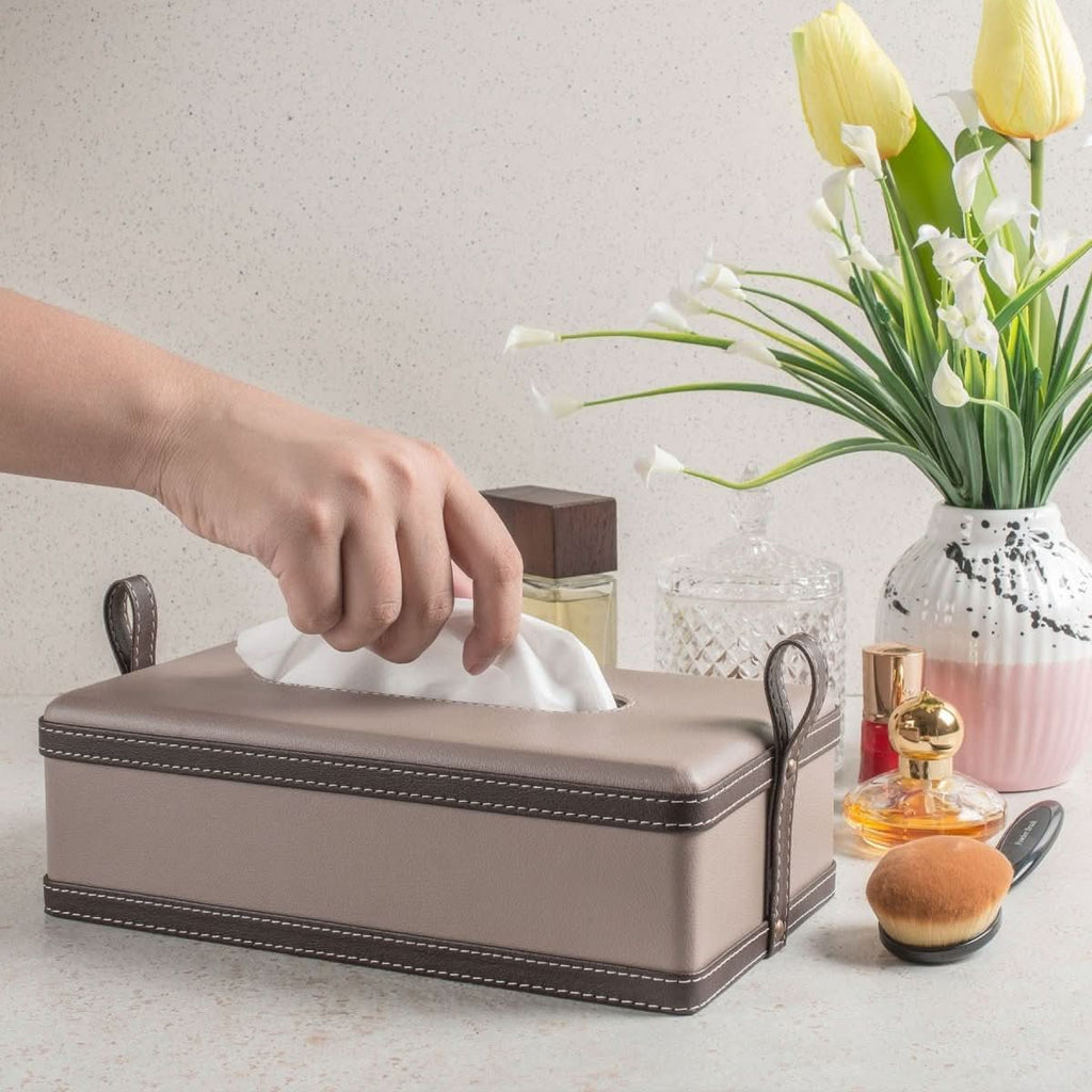 AuroraLane Leather Box Tissue Holder — Luxury Faux Leather Finish, Precision Stitching