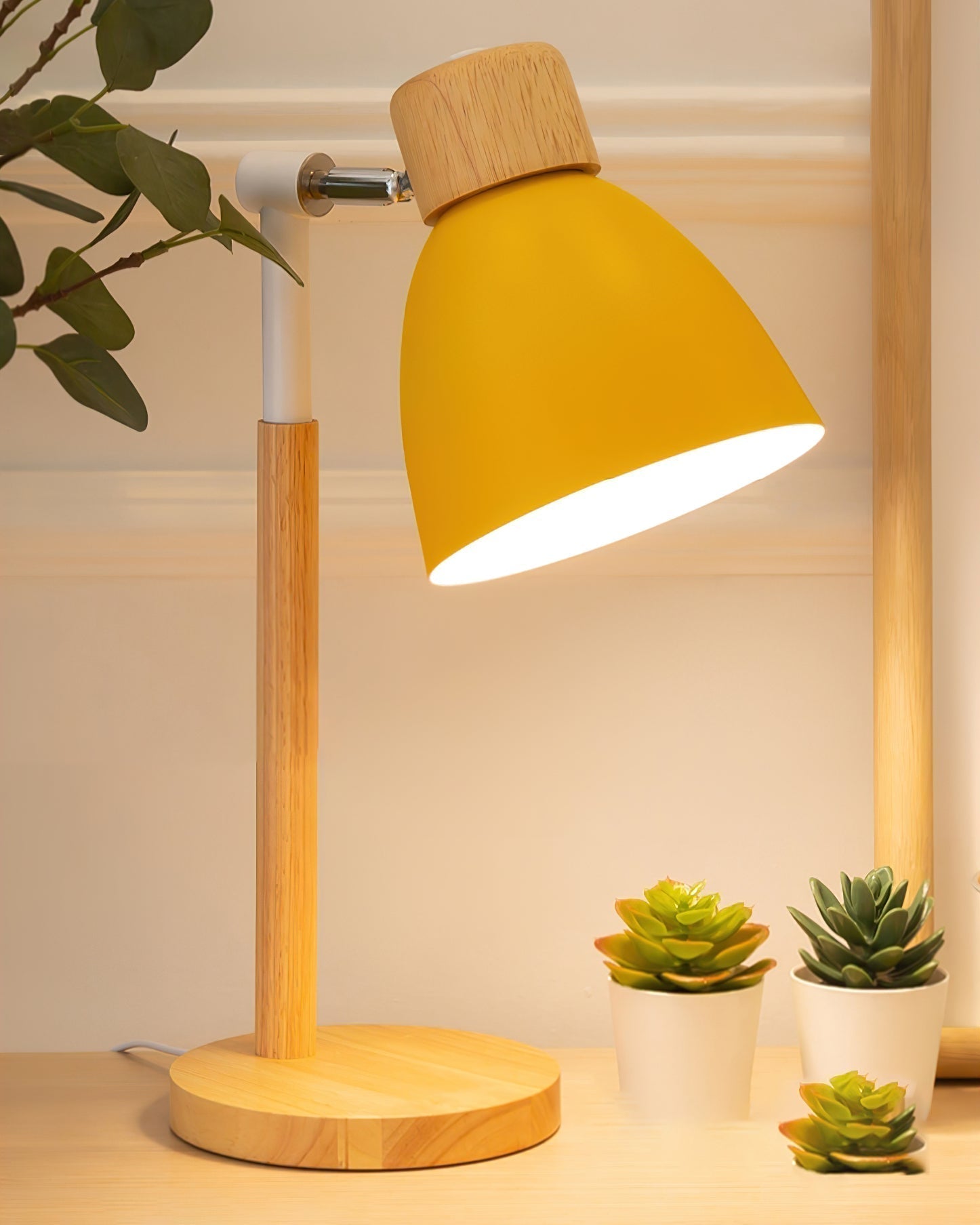 Kirrea Macaron Yellow Wooden Table Lamp — Nordic Base Design
