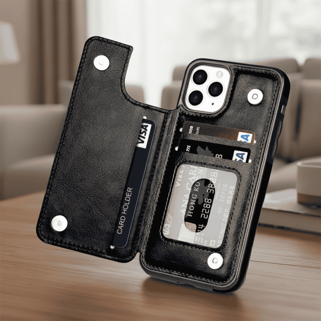 Custodia AuraWallet in pelle raffinata per telefono — Design protettivo sottile, slot integrato per carte