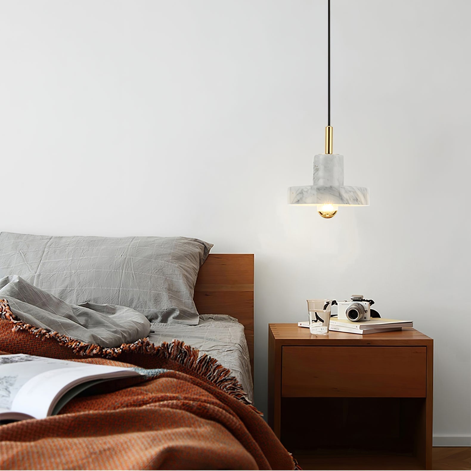 Lumora Pendant Light — Marble and Metal Design, Warm Glow