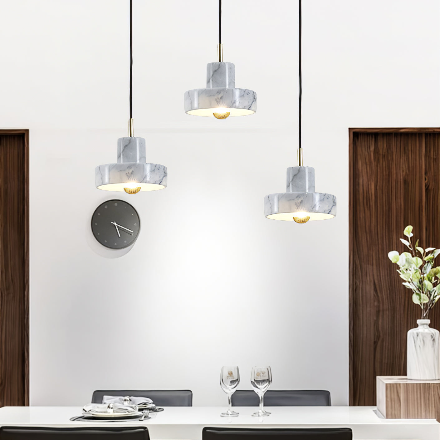 Lumora Pendant Light — Marble and Metal Design, Warm Glow