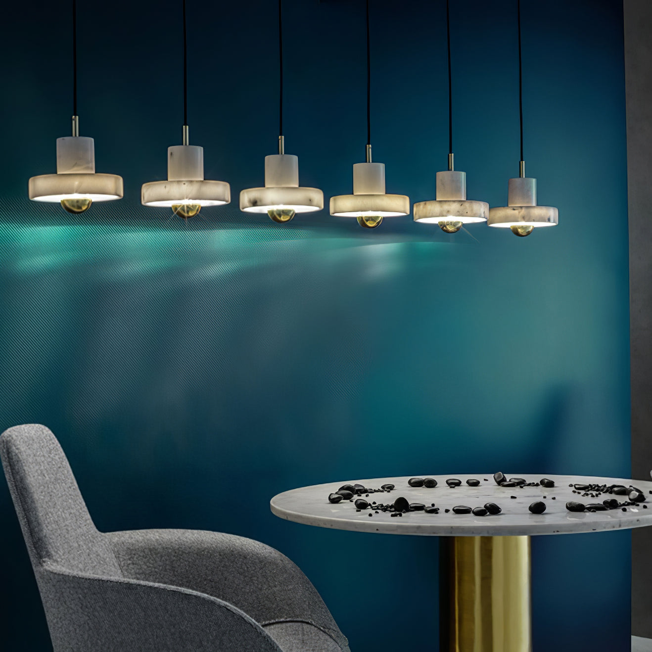 Lumora Pendant Light — Marble and Metal Design, Warm Glow