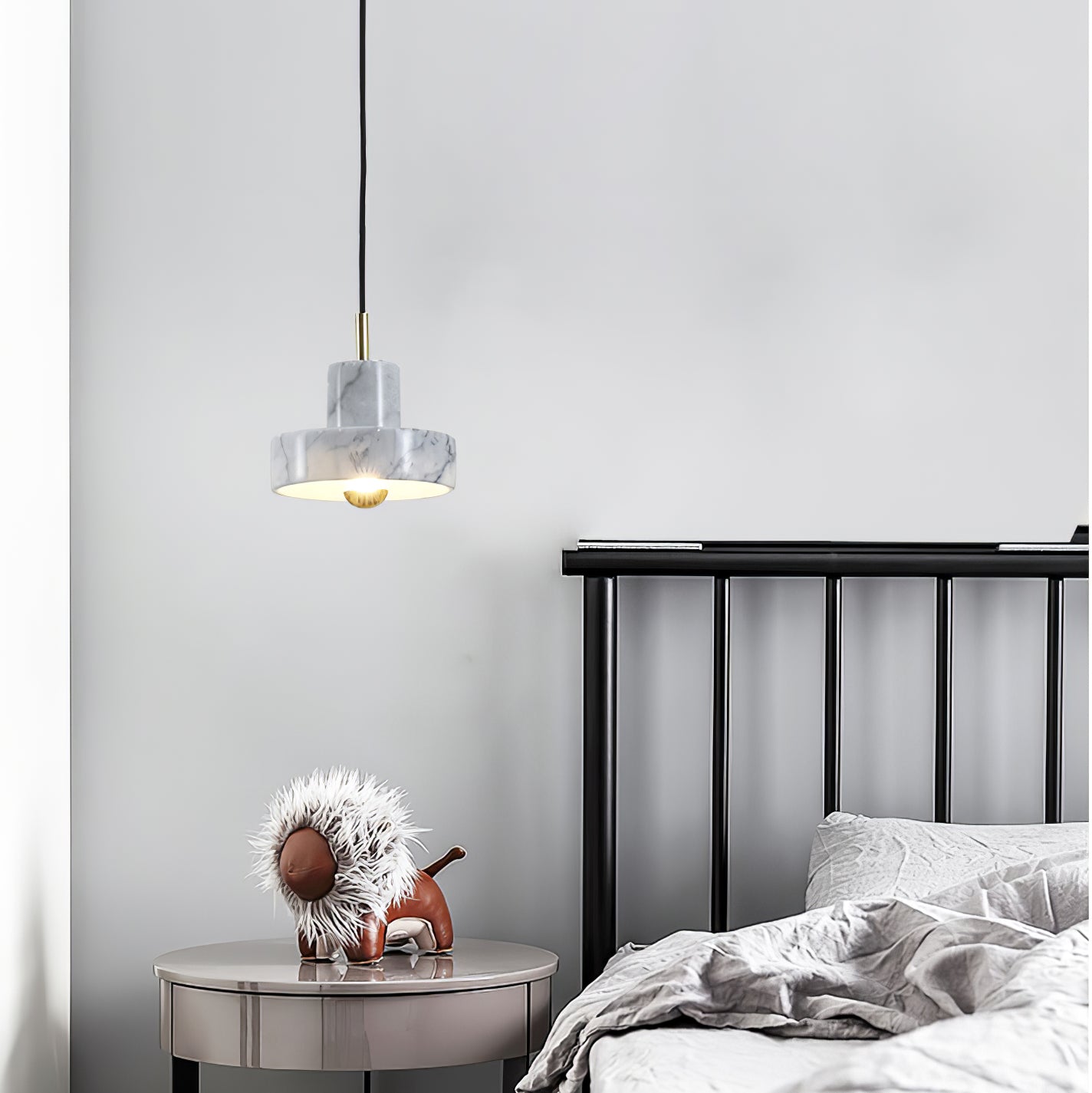 Lumora Pendant Light — Marble and Metal Design, Warm Glow