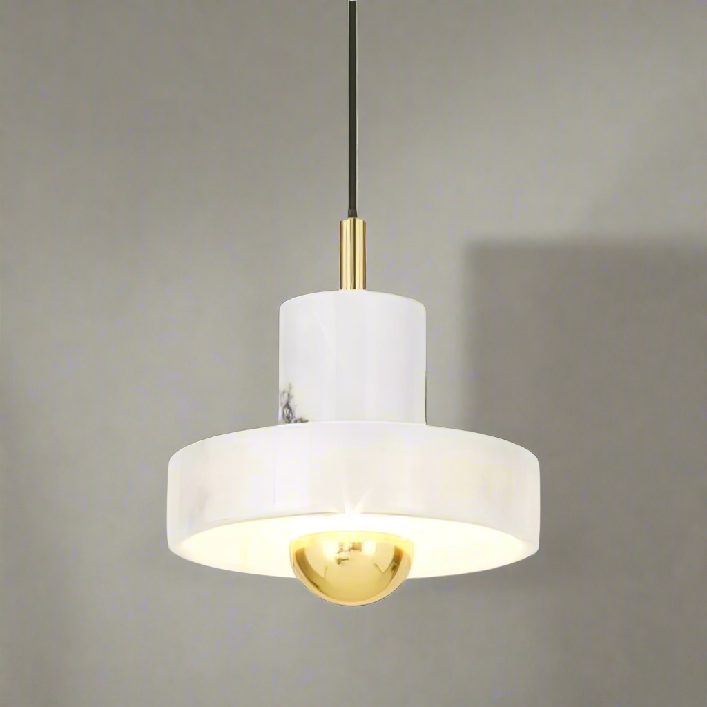 Lumora Pendant Light — Marble and Metal Design, Warm Glow