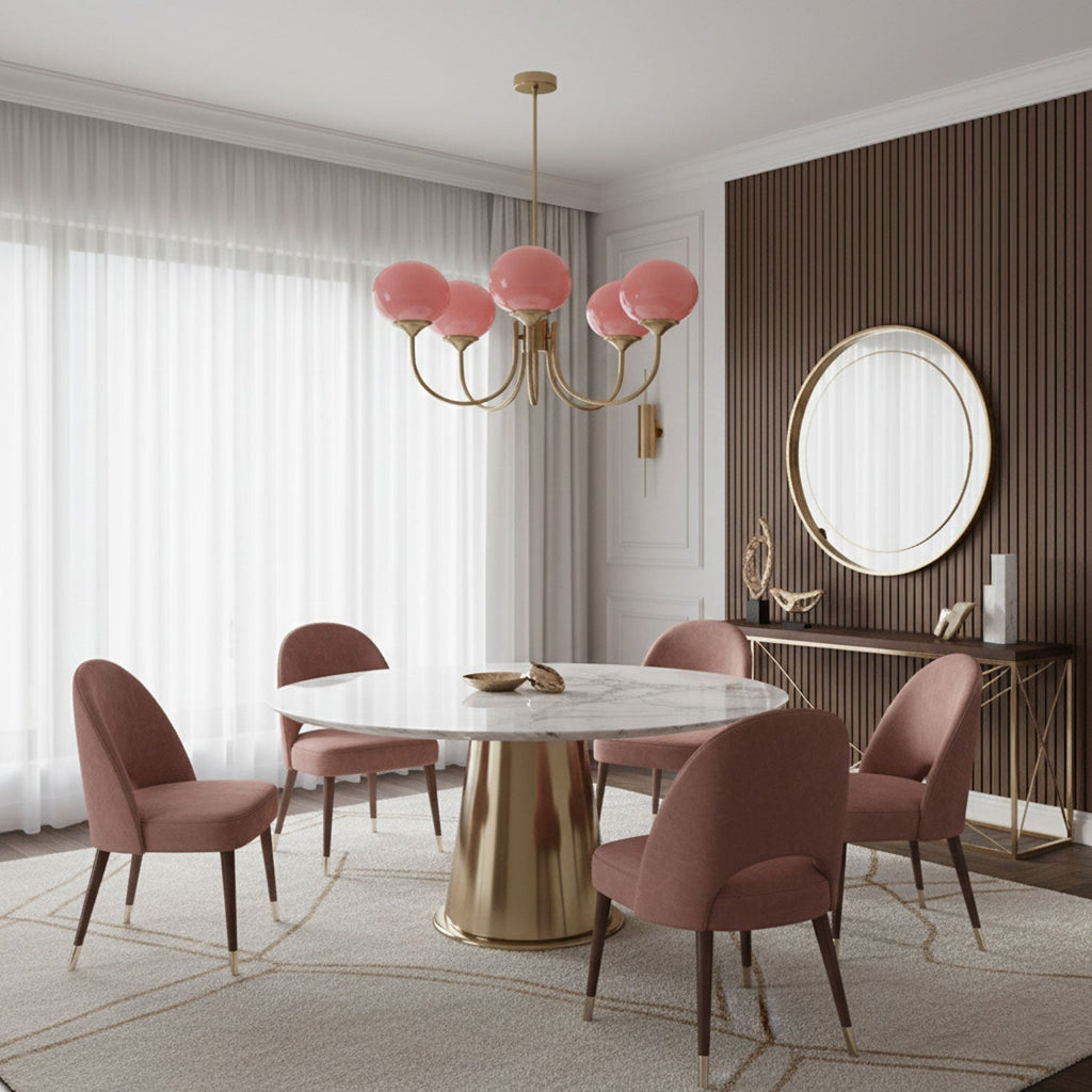 Glazen kroonluchter — 3/5 lampen, frame in goud/chroom