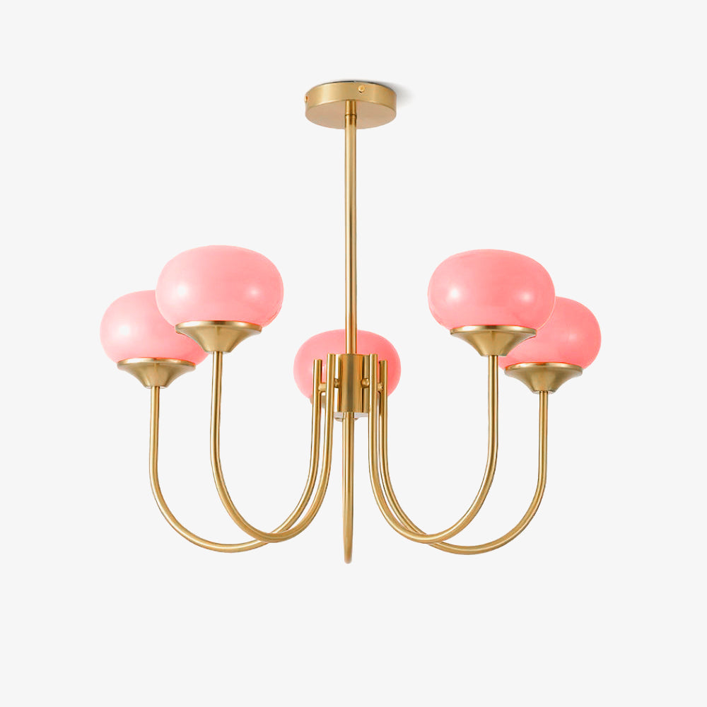 Glazen kroonluchter — 3/5 lampen, frame in goud/chroom
