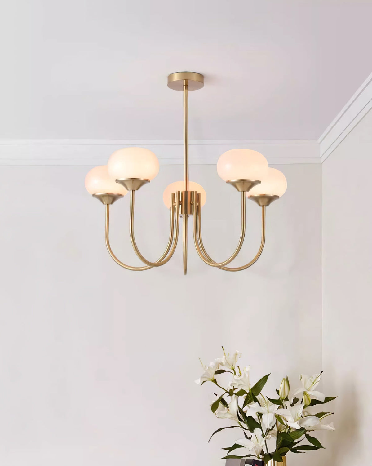 Glazen kroonluchter — 3/5 lampen, frame in goud/chroom
