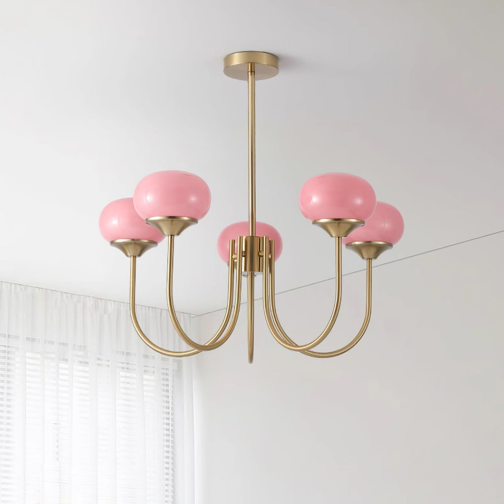 Glazen kroonluchter — 3/5 lampen, frame in goud/chroom