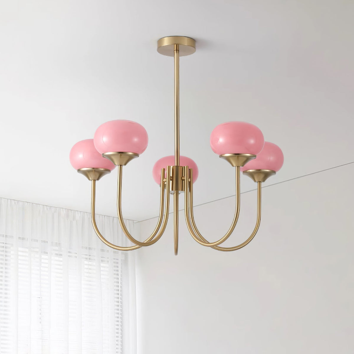 Glazen kroonluchter — 3/5 lampen, frame in goud/chroom