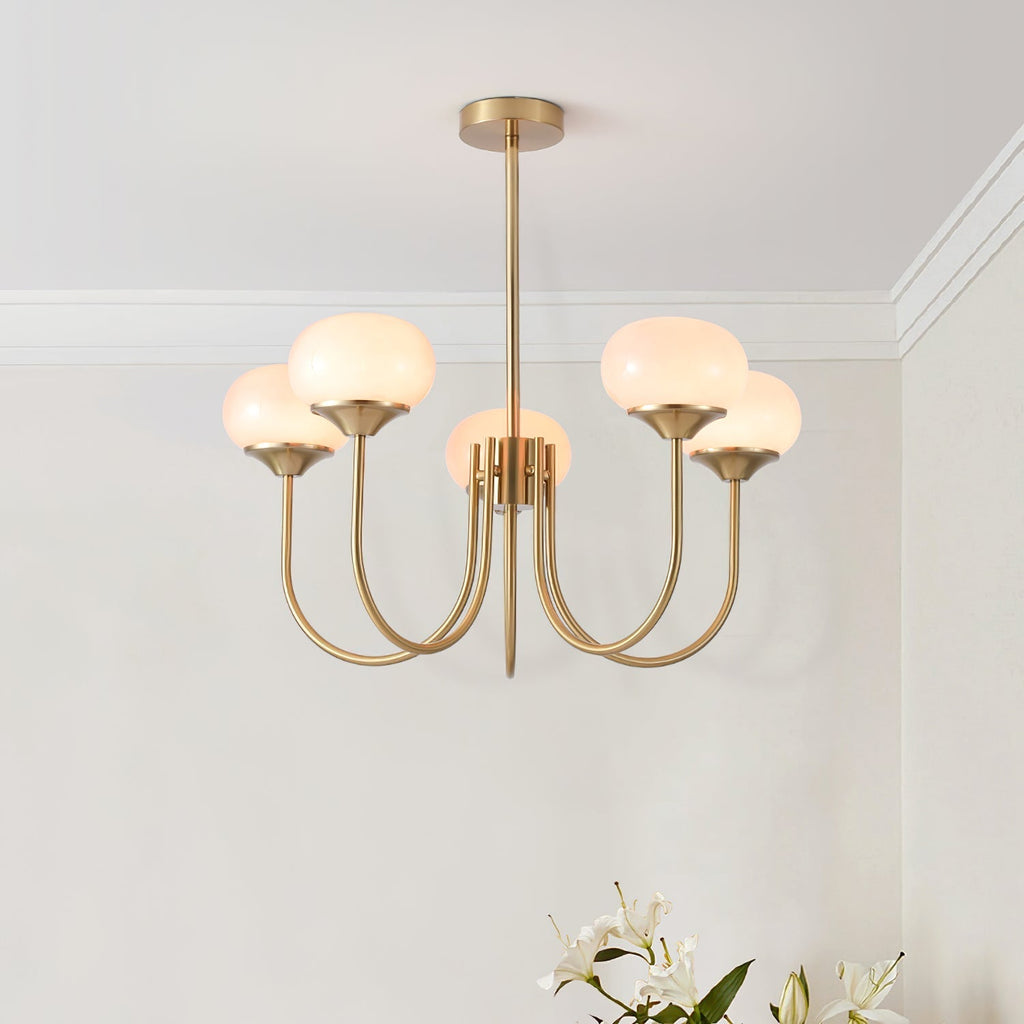Glazen kroonluchter — 3/5 lampen, frame in goud/chroom