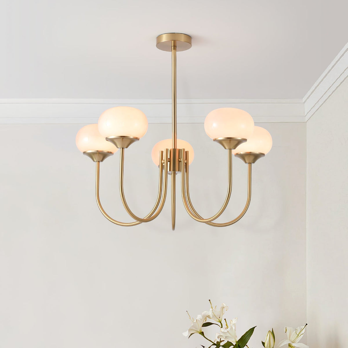 Glazen kroonluchter — 3/5 lampen, frame in goud/chroom