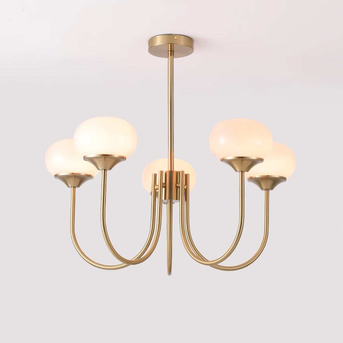 Glazen kroonluchter — 3/5 lampen, frame in goud/chroom