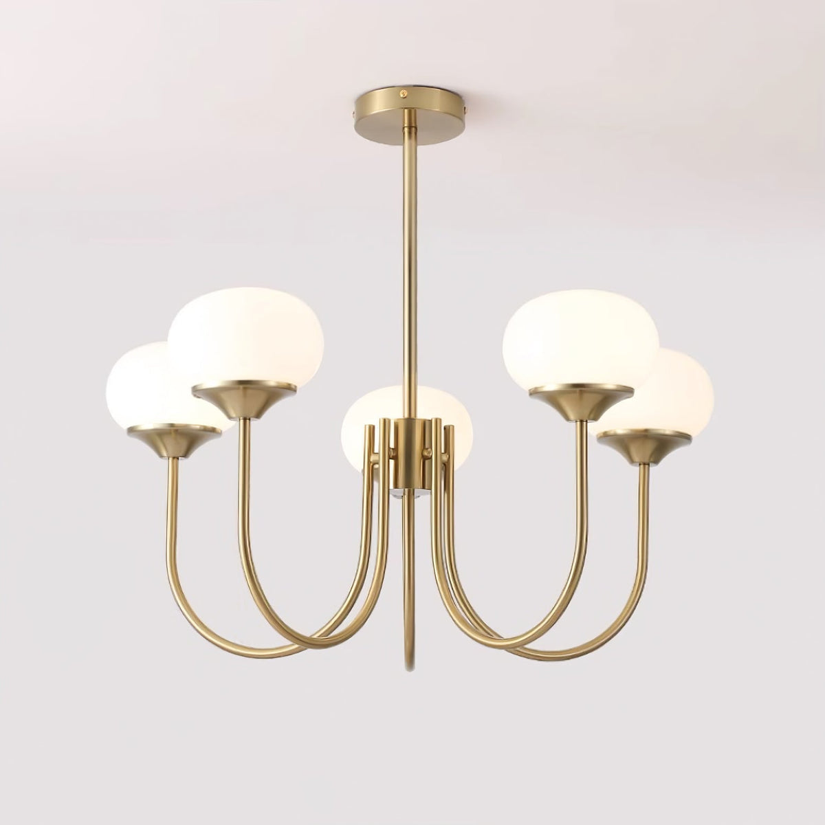 Glazen kroonluchter — 3/5 lampen, frame in goud/chroom