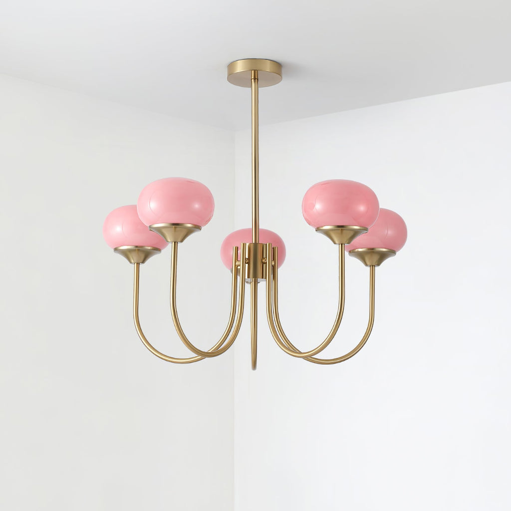 Glazen kroonluchter — 3/5 lampen, frame in goud/chroom