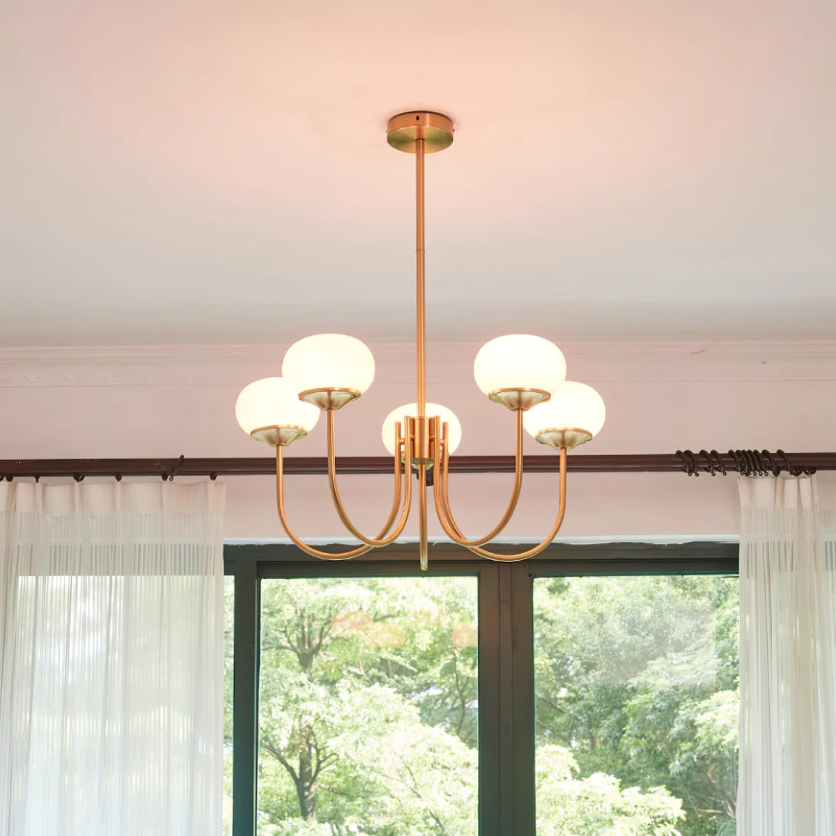 Glazen kroonluchter — 3/5 lampen, frame in goud/chroom