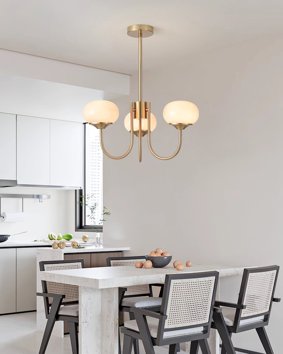 Glazen kroonluchter — 3/5 lampen, frame in goud/chroom