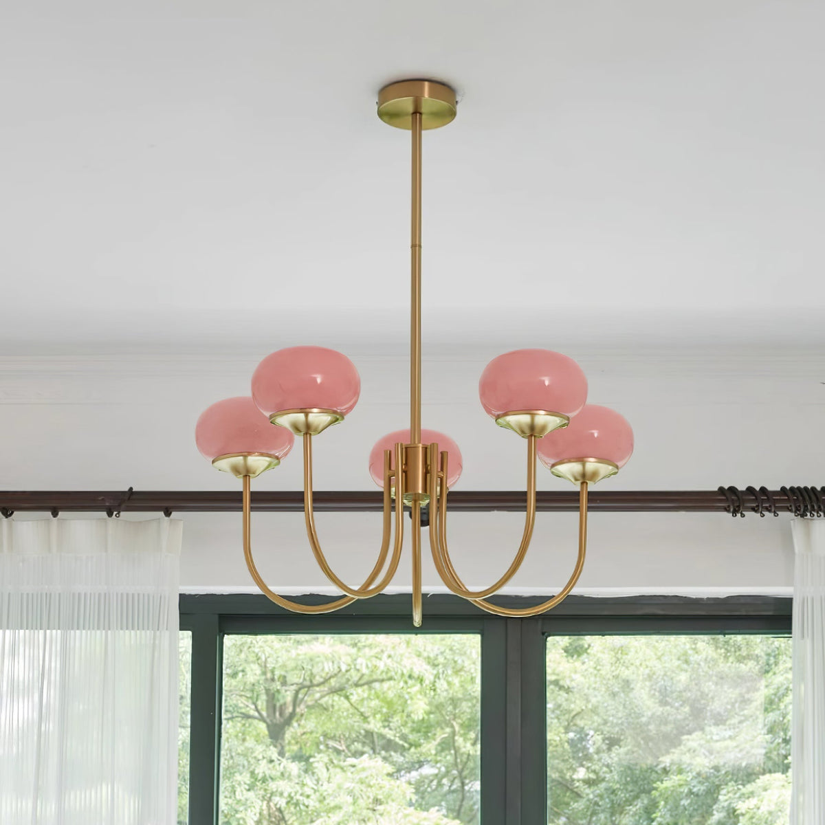 Glazen kroonluchter — 3/5 lampen, frame in goud/chroom