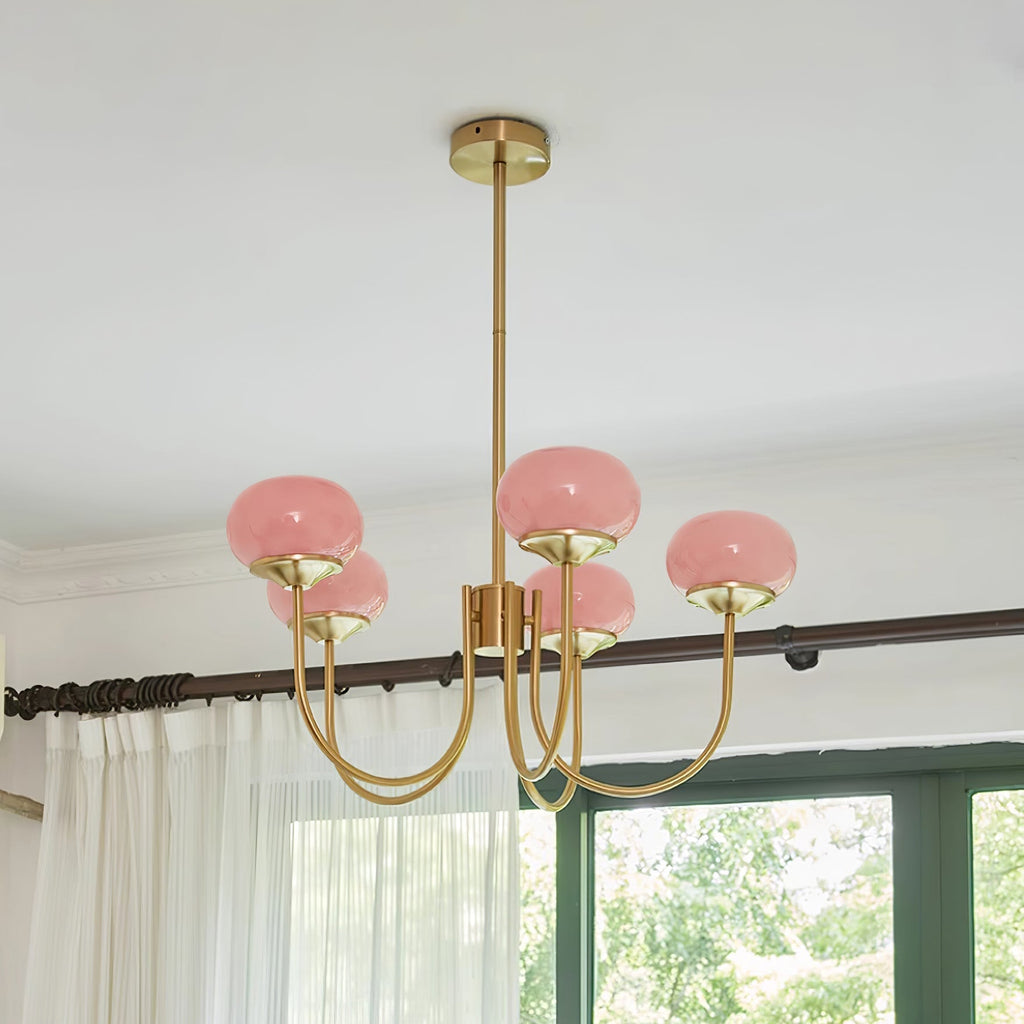 Glazen kroonluchter — 3/5 lampen, frame in goud/chroom