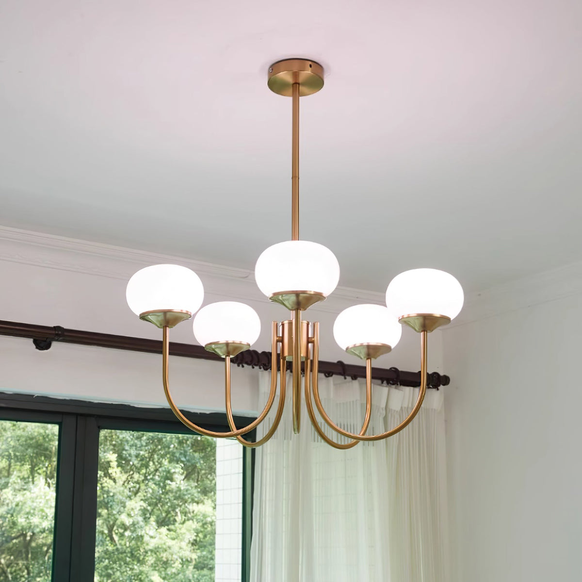 Glazen kroonluchter — 3/5 lampen, frame in goud/chroom
