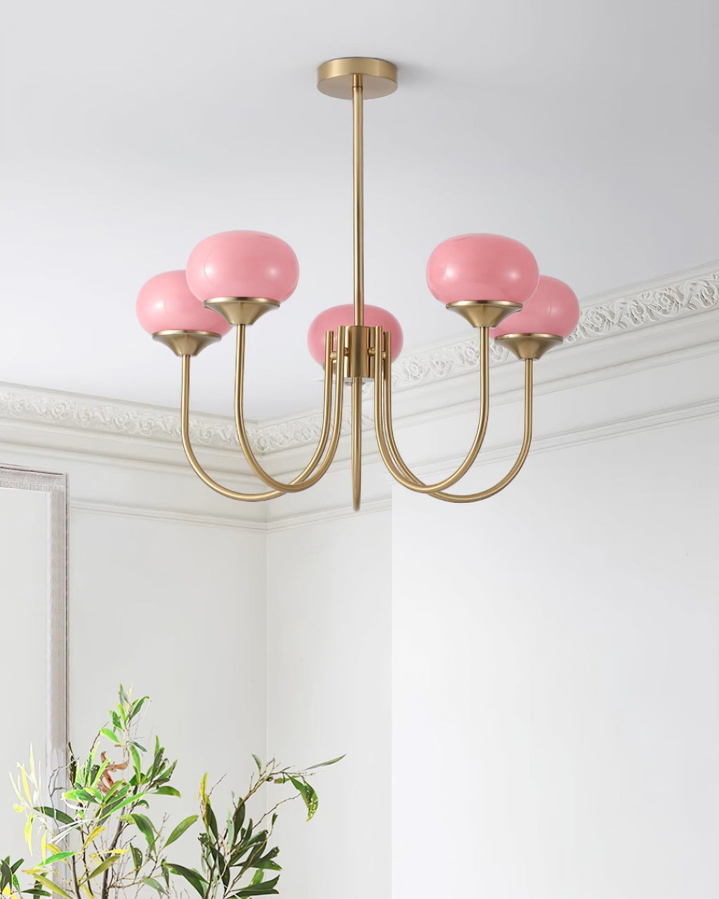 Glazen kroonluchter — 3/5 lampen, frame in goud/chroom