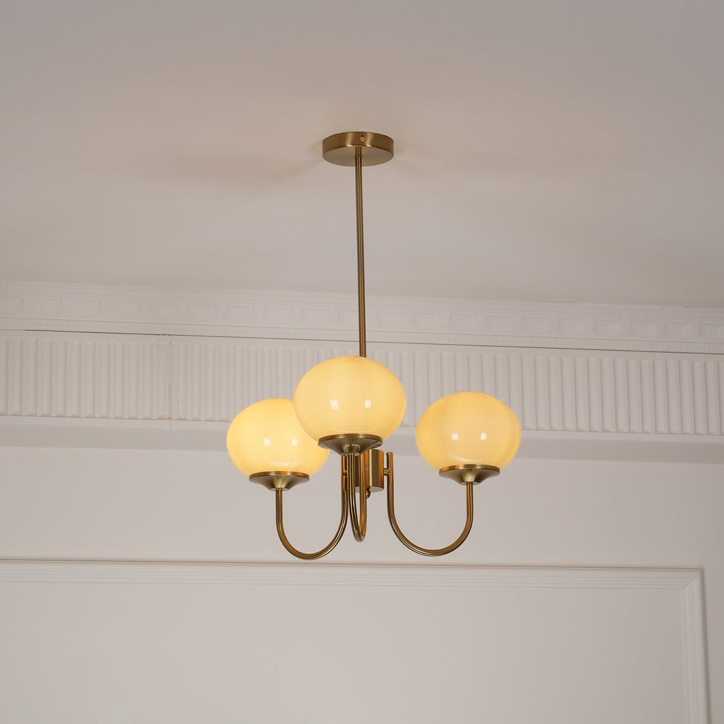 Glazen kroonluchter — 3/5 lampen, frame in goud/chroom