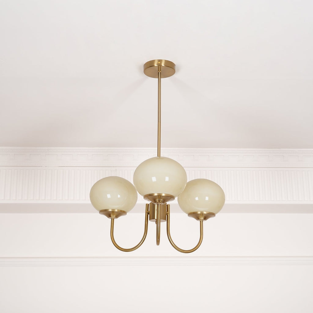 Glazen kroonluchter — 3/5 lampen, frame in goud/chroom
