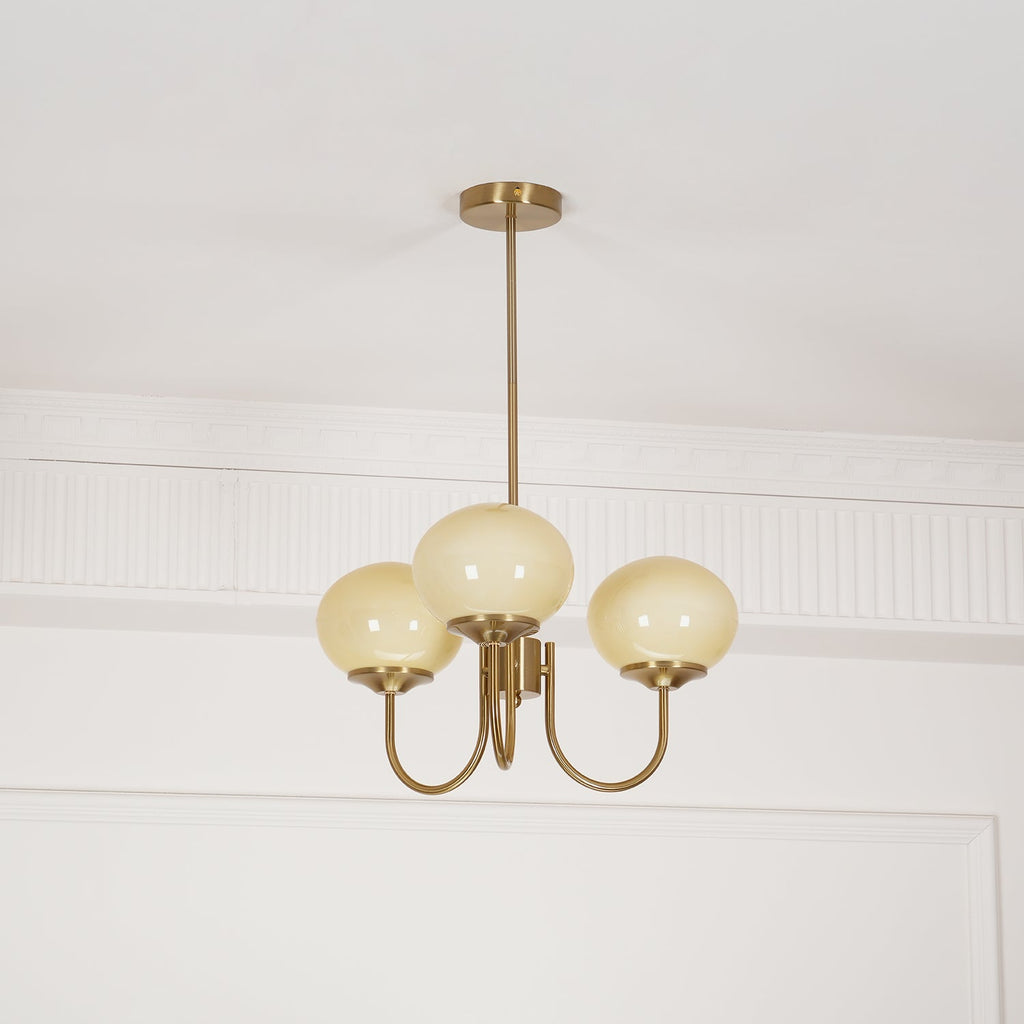 Glazen kroonluchter — 3/5 lampen, frame in goud/chroom