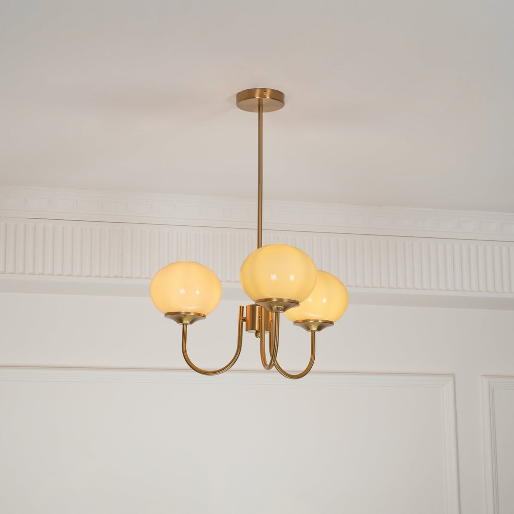 Glazen kroonluchter — 3/5 lampen, frame in goud/chroom