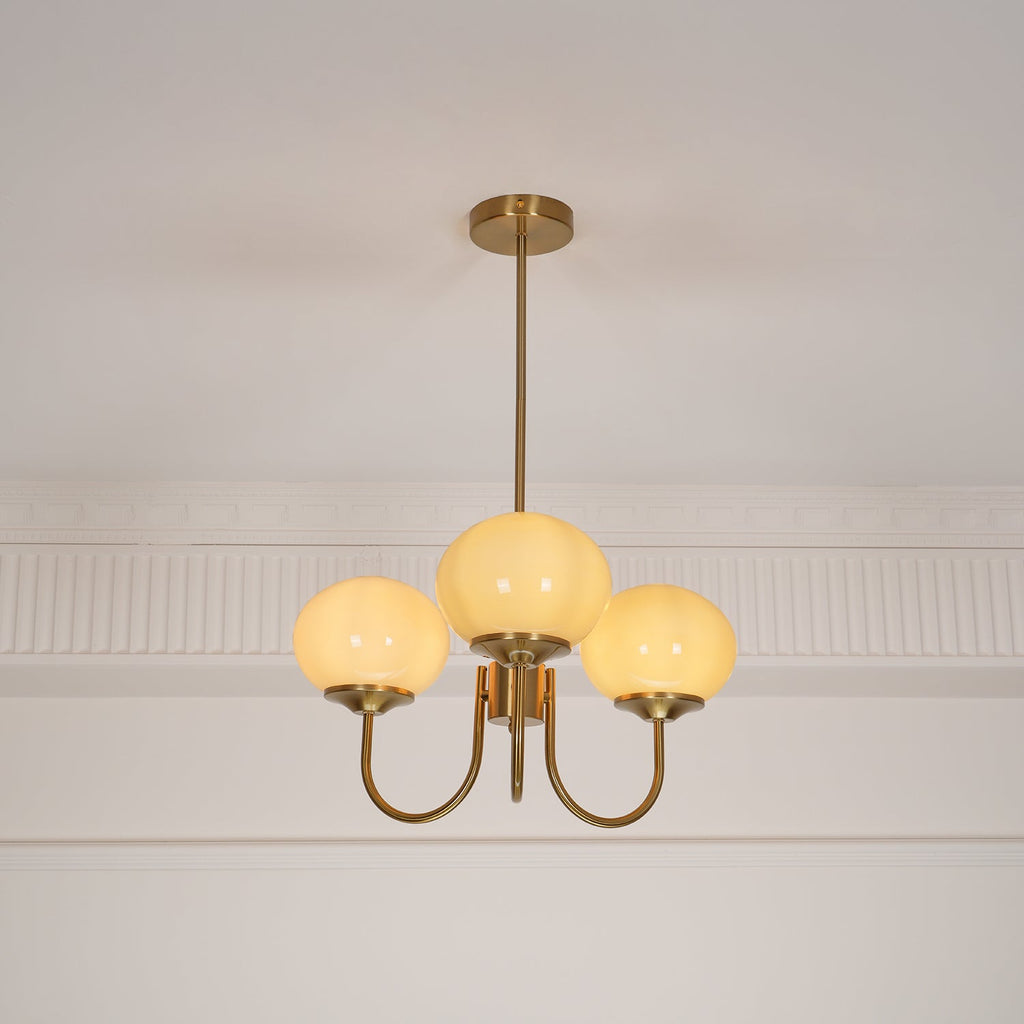 Glazen kroonluchter — 3/5 lampen, frame in goud/chroom