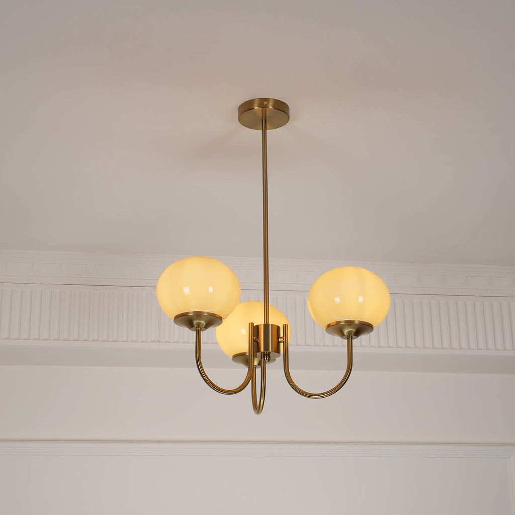 Glazen kroonluchter — 3/5 lampen, frame in goud/chroom