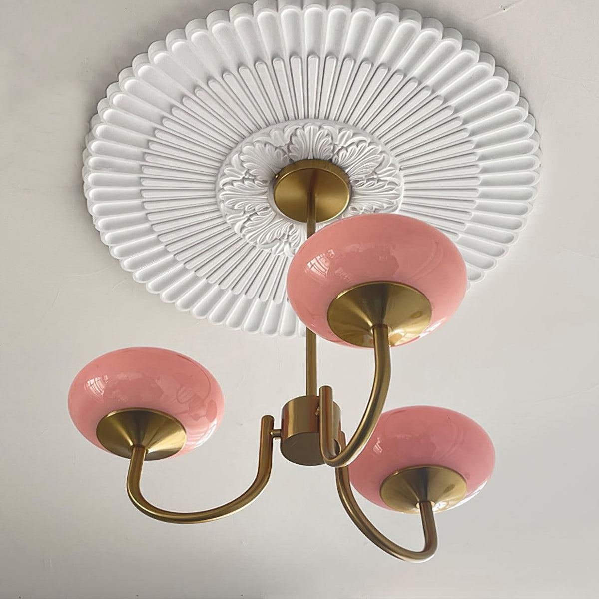 Glazen kroonluchter — 3/5 lampen, frame in goud/chroom