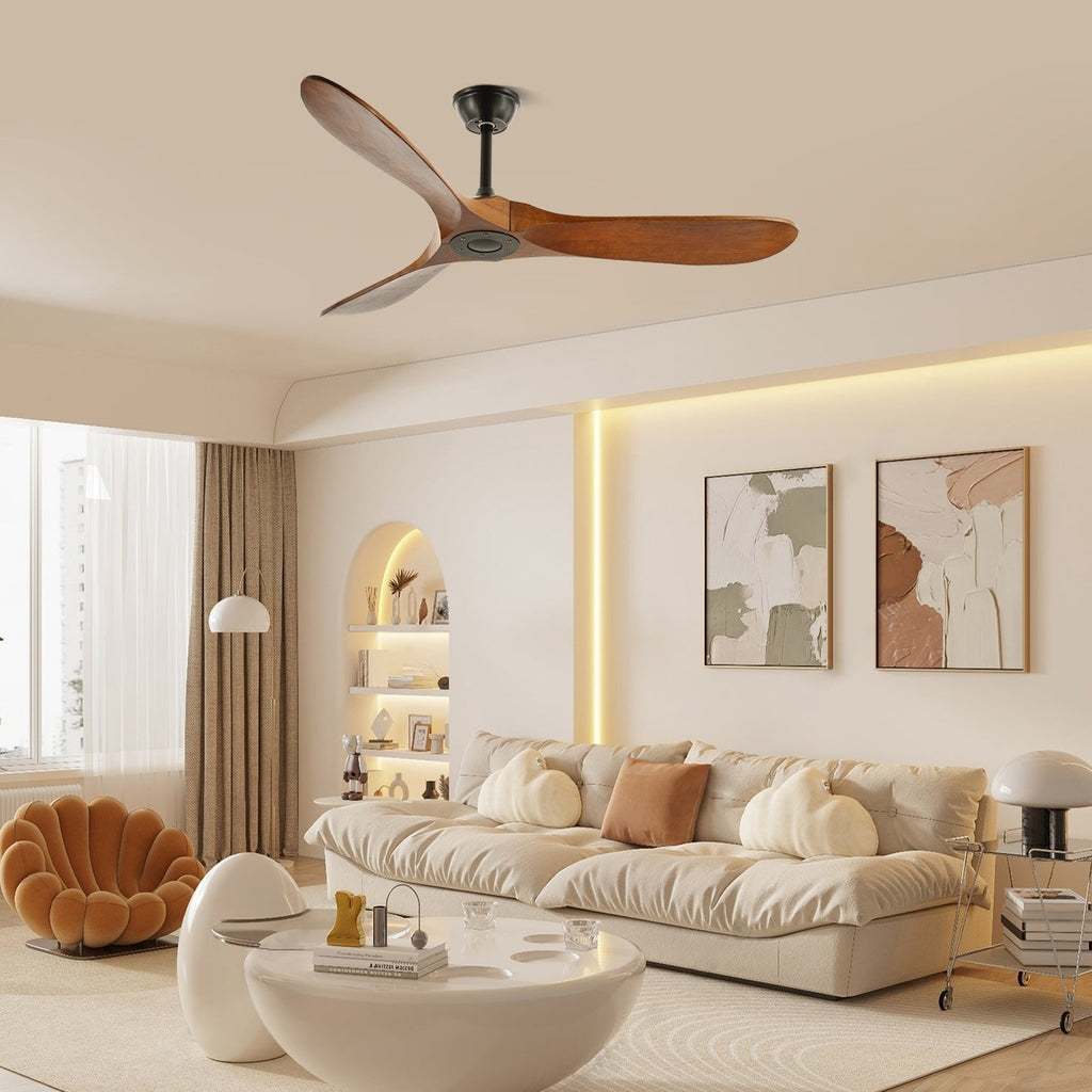 Ventilateur ultra-silencieux, 106cm/132cm — pales en noyer, 6 vitesses
