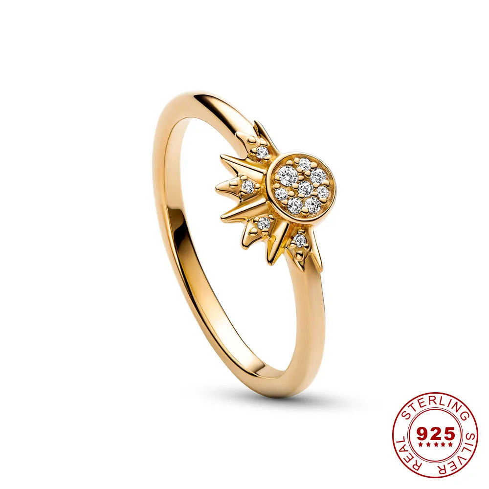 Ringenset met zon en maan — 925 zilver, kristal, verstelbare ringen