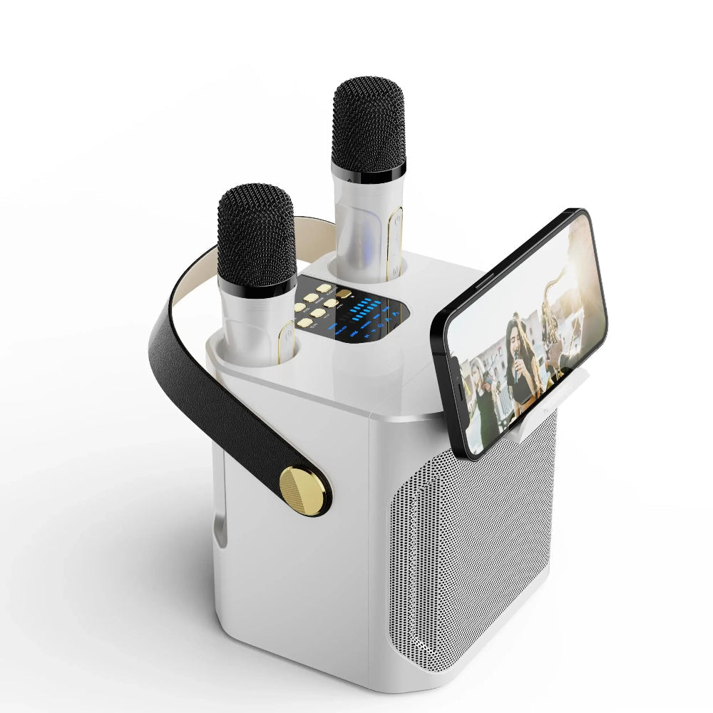 Bluetooth-Karaoke-Lautsprecher – 2 kabellose Mikrofone, 360°-Klang
