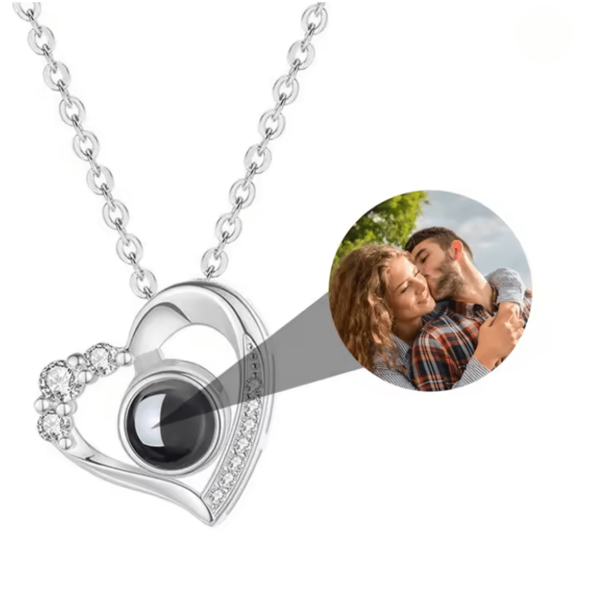 AuroraBond Custom Couple Image Photo Projection Pendant Necklace