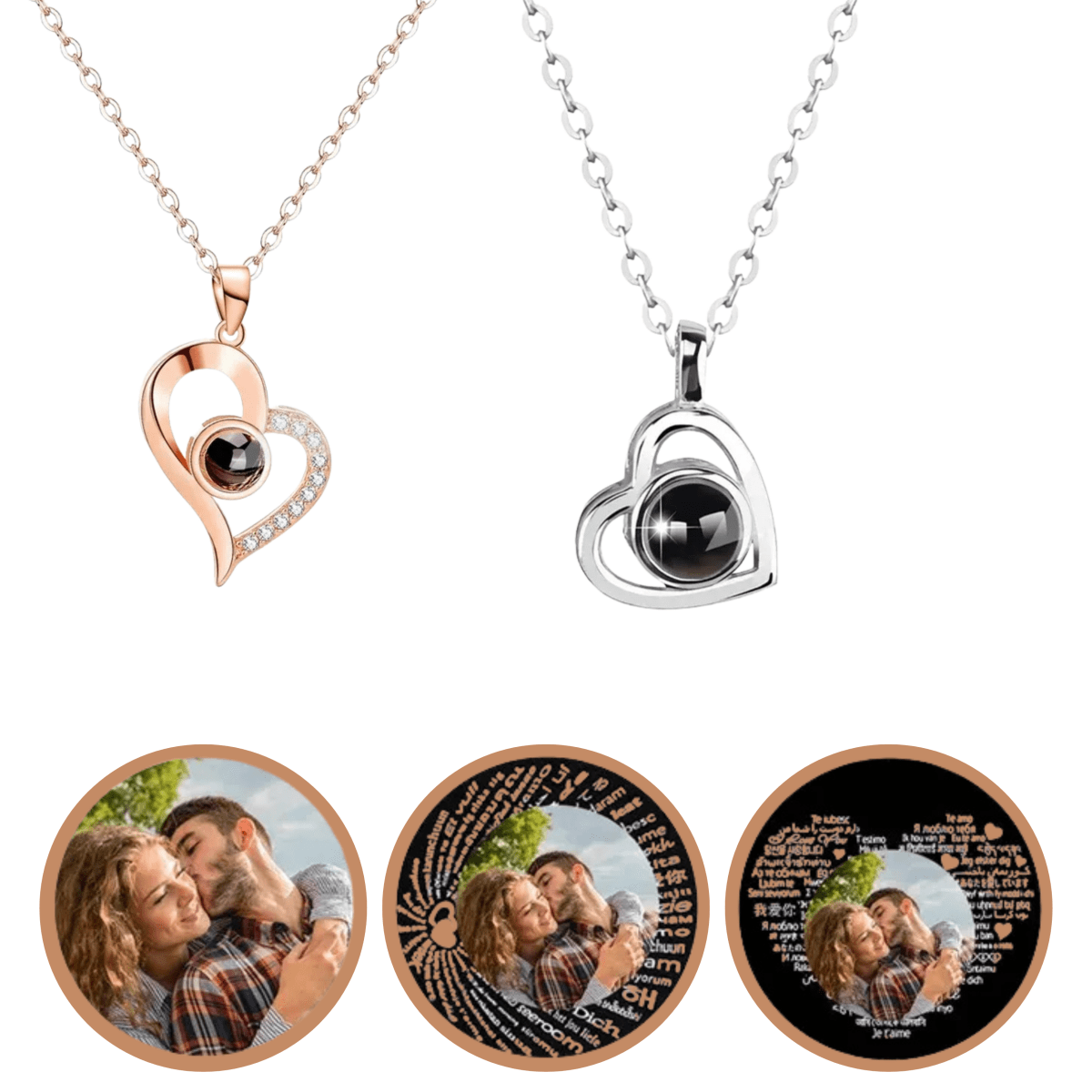 AuroraBond Custom Couple Image Photo Projection Pendant Necklace